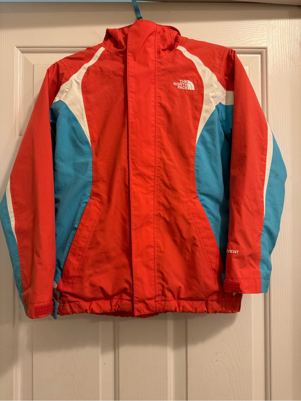 The North Face Red & Blue Kids' Raincoat with White Accents